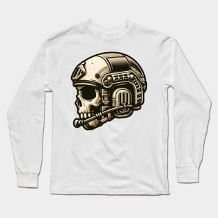 Tactical Skull Dominance Tee: Where Strength Meets Edgy Elegance Long Sleeve T-Shirt
